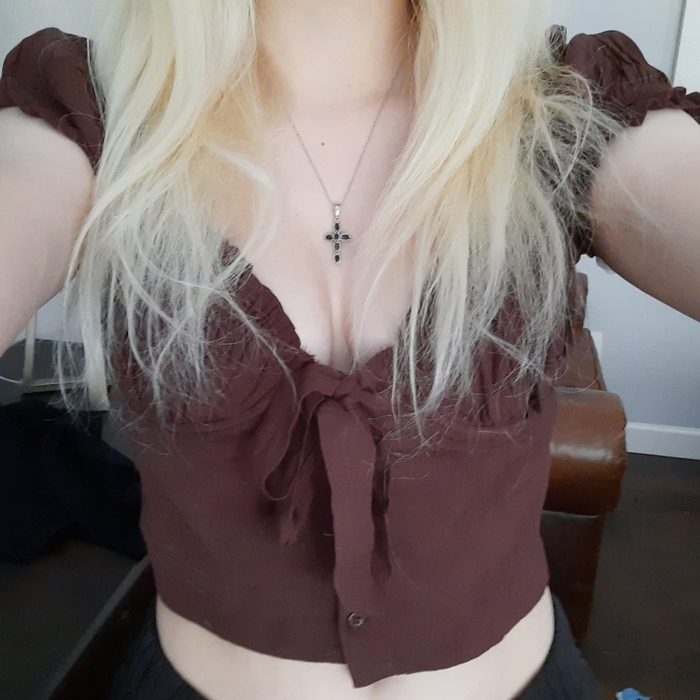 kendal and kylie brown tie front bustier top NWOT